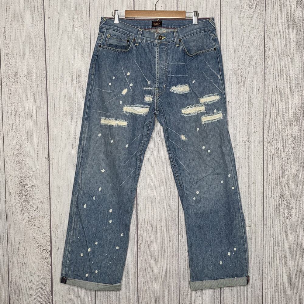 Y2K Von Dutch Compton Distressed Paint Splatter Jeans USA Made 34x32 - Picture 2 of 12